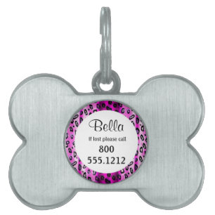 Hot Pink Grunge Leopard Pet Identity Tag