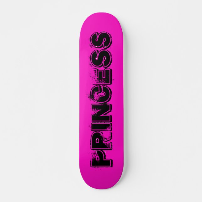 Hot Pink Grunge Style Princess Skateboard (Front)