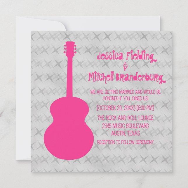 Hot Pink Guitar Grunge Wedding Invite (Front)