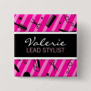 Hot Pink Hair Salon Name Badge 2 Inch Square Button