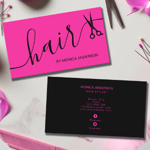 Hot Pink Hair Script Stylist Scissors Personalized Business Card
