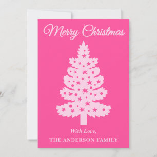 Hot Pink Handwritten Script Christmas Tree Holiday Card