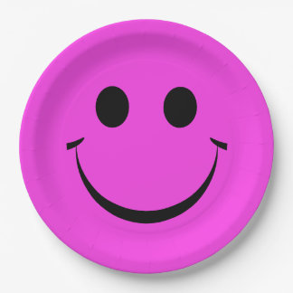 Hot Pink Happy Face Birthday Paper Plates