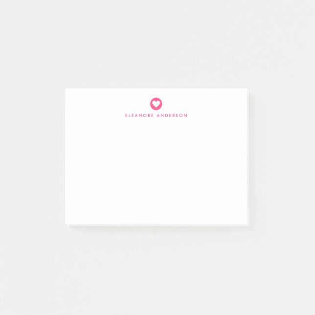 Hot Pink | Heart Accent Personalized Post-it Notes (Front)