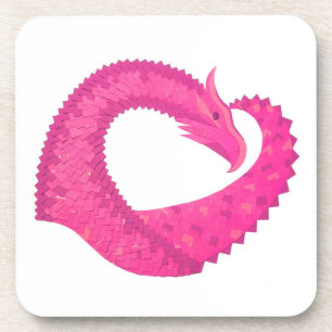 Hot pink heart dragon on white coaster