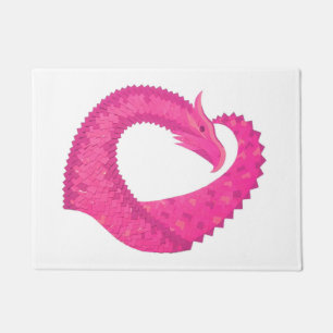 Hot pink heart dragon on white doormat