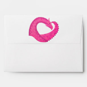 Hot pink heart dragon on white envelope