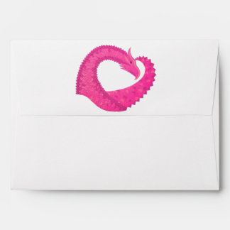 Hot pink heart dragon on white envelope