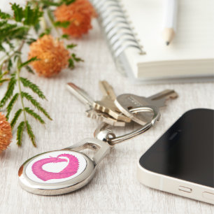 Hot pink heart dragon on white keychain