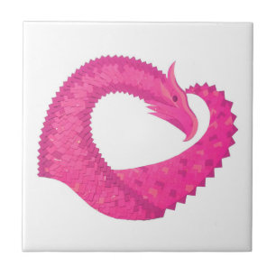 Hot pink heart dragon on white tile