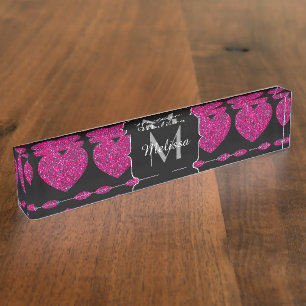 Hot pink heart faux sparkles pattern Monogram Nameplate