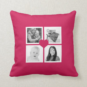 Hot Pink Heart Instagram Photo Collage Throw Pillow