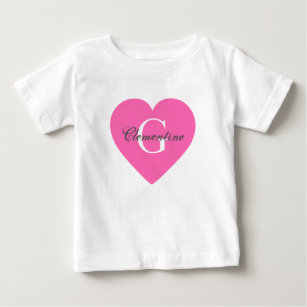 Hot Pink Heart Name Initial Monogram Baby T-Shirt