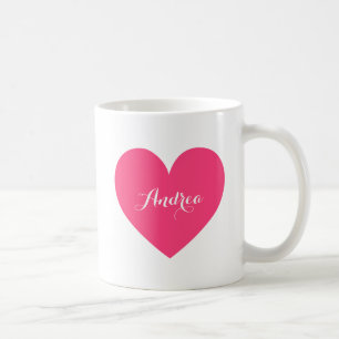 Hot Pink Heart Personalized Script Mug