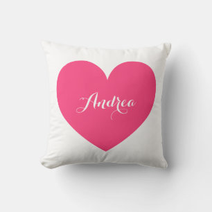 Hot Pink Heart & Polka Dots Pattern Personalized Throw Pillow