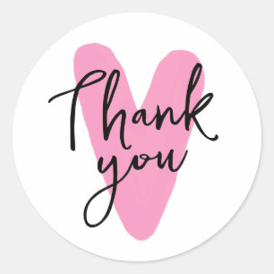Hot Pink Heart Thank You Classic Round Sticker