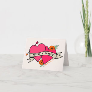 hot pink heart wedding  thank you card