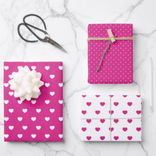 Hot Pink Hearts And Polka Dots Wrapping Paper Sheet
