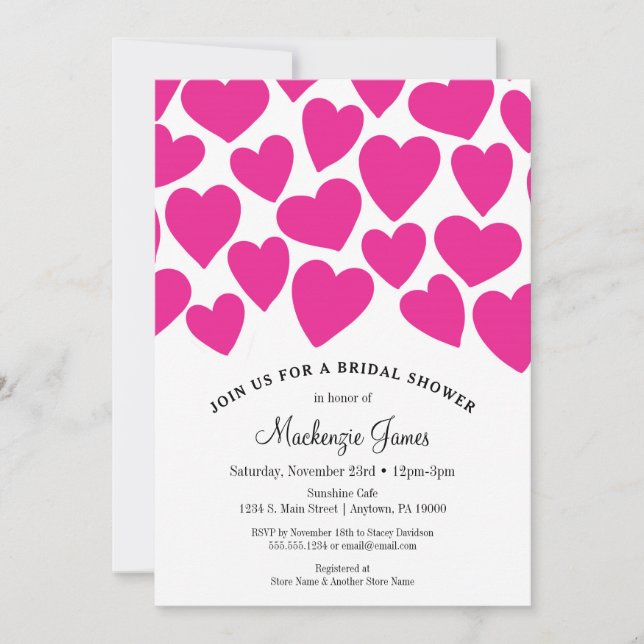 Hot Pink Hearts Bridal Shower Invitation Whimsical (Front)