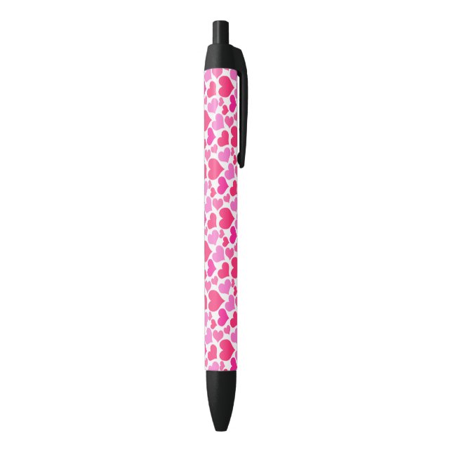 Hot Pink Hearts Bursting With Love Black Ink Pen (Bottom (Vertical))