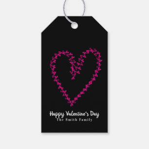 Hot Pink Hearts Floating Valentines Day Black Gift Tags