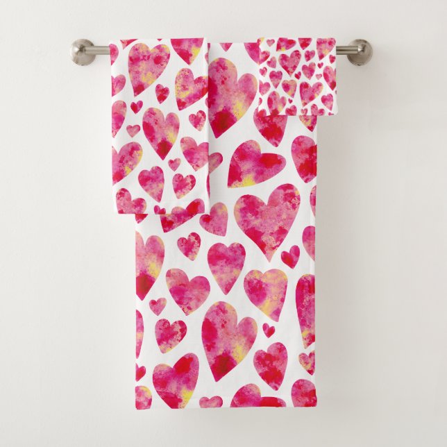 Hot Pink Hearts pattern Bath Towel Set (Insitu)
