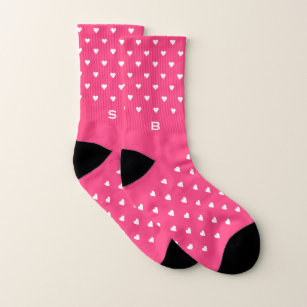Hot Pink Hearts Pattern Monogram Socks