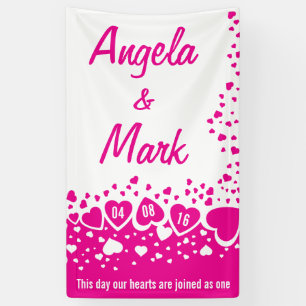 Hot Pink Hearts Personalized Wedding Banner