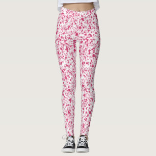 Hot Pink Hearts Splatter Paint, Abstract Leggings