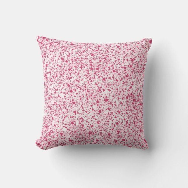 Hot Pink Hearts Splatter Paint, Speckled Throw Pillow (Front)