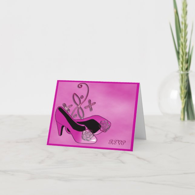 Hot Pink Heels Quinceanera 15th Birthday RSVP Invitation (Front)