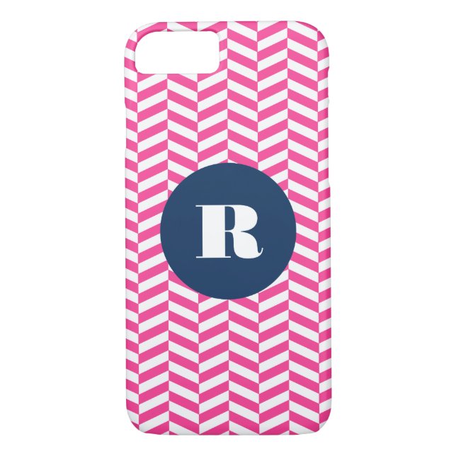 Hot Pink Herringbone Pattern Monogram Case-Mate iPhone Case (Back)