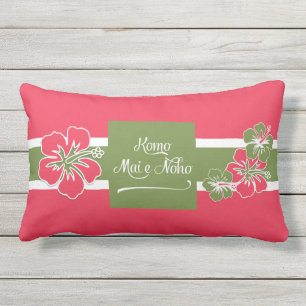 Hot Pink Hibiscus Hawaiian Welcome to Paradise Lumbar Pillow