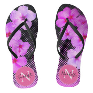 Hot Pink Hibiscus Monogram Flip Flops
