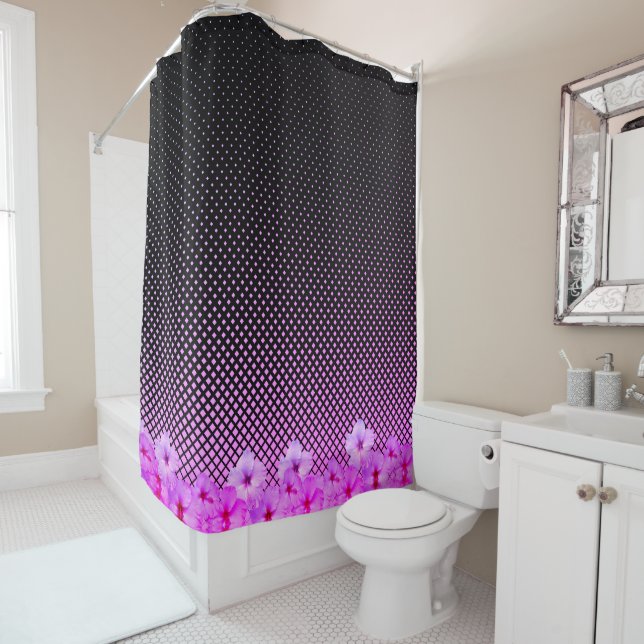 Hot Pink Hibiscus on Black and Pink Chequered (In Situ)
