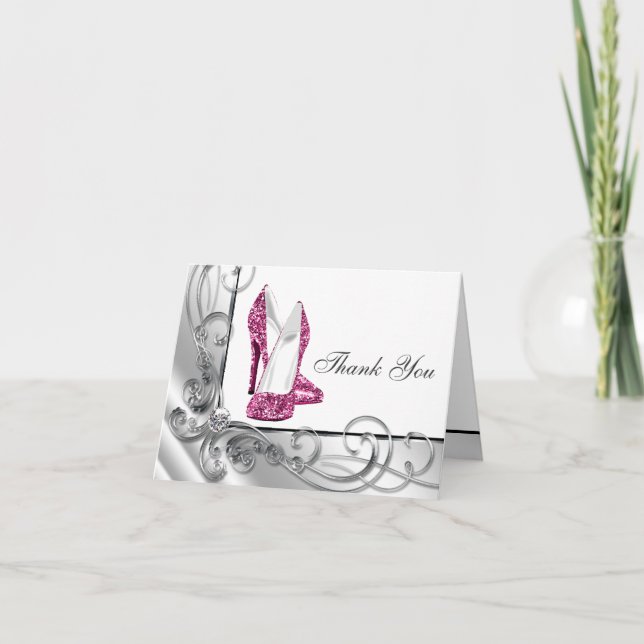 Hot Pink High Heel Shoe Thank You Cards (Front)