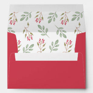 Hot Pink Holly Berry and Eucalyptus Holiday Envelope