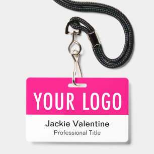 Hot Pink Horizontal Name Badge with Lanyard Custom