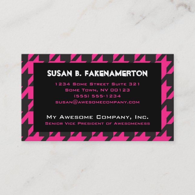 Hot Pink Houndstooth Business Card (Front)