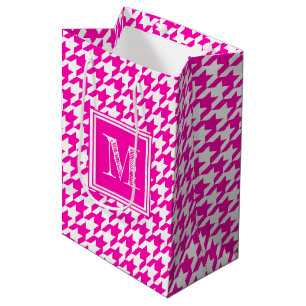 Hot Pink Houndstooth Modern Monogram Medium Gift Bag