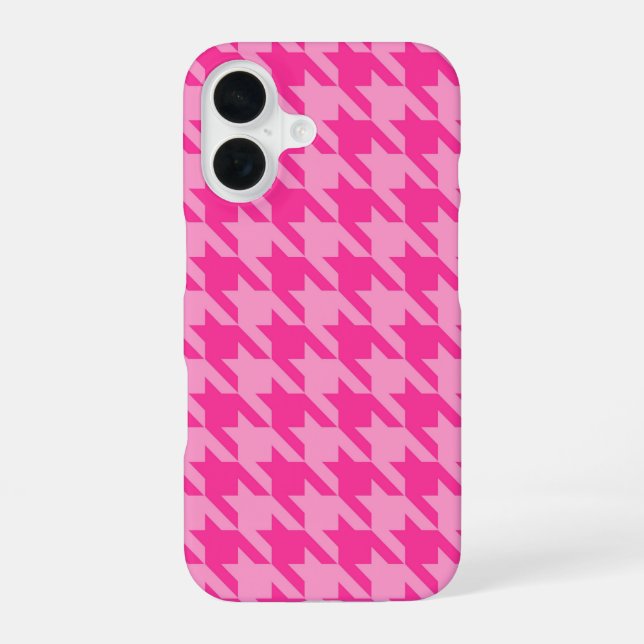 Hot Pink Houndstooth Plaid Design iPhone 16 Case (Back)