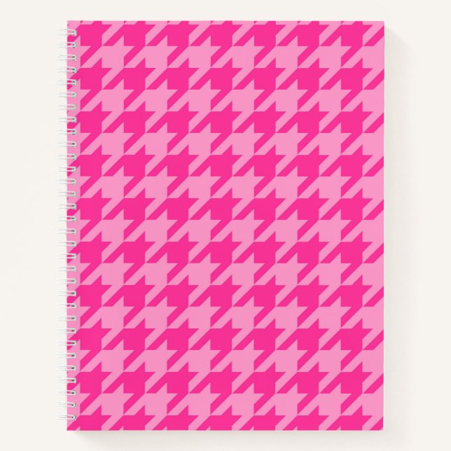 Hot Pink Houndstooth Plaid Design Notebook (Front)