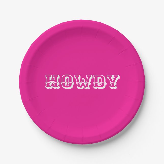 Hot Pink Howdy Cowgirl Style Paper Plate (Front)