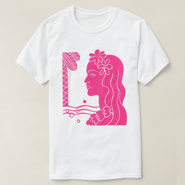 Hot Pink Hula Girl Head T-Shirt (Design Front)