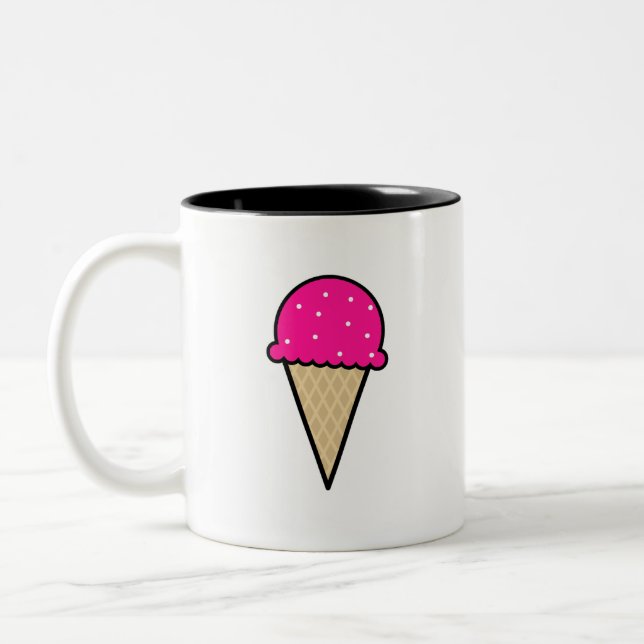 Hot Pink Ice Cream Cone Two-Tone Coffee Mug (Left)