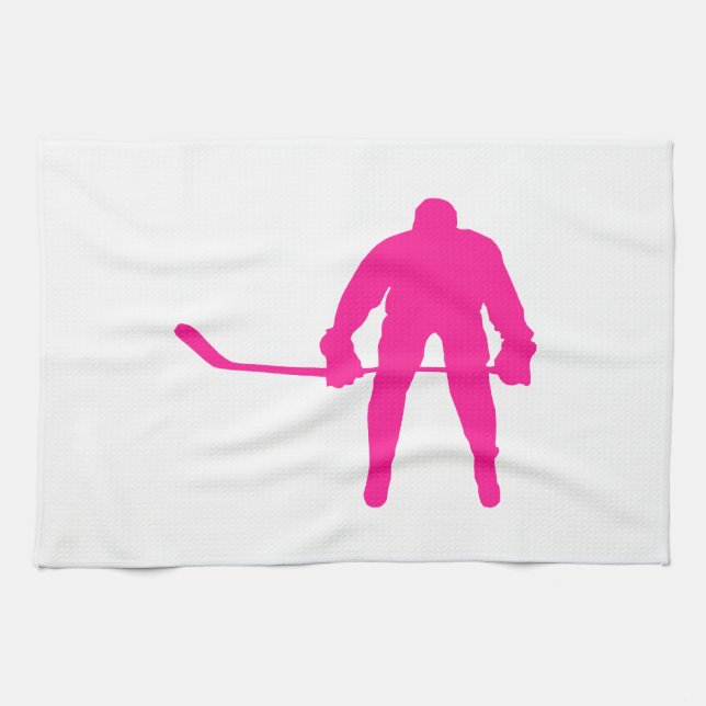 Hot Pink Ice Hockey Kitchen Towel (Horizontal)