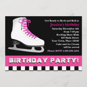 Hot Pink Ice Skating Birthday Party Invitation