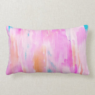 Hot Pink Ikat Watercolor Design Lumbar Pillow