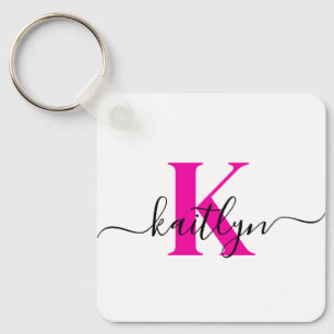 Hot Pink Initial Name Monogrammed Keychain