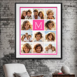 Hot Pink Instagram Photo Collage Custom Monogram Poster<br><div class="desc">Use up to 11 square or selfie phone photos to create a unique and personal gift. Or you can keep the hipster puppy and make a trendy keepsake. If you need to adjust the pictures, click on the customize tool to make changes.</div>